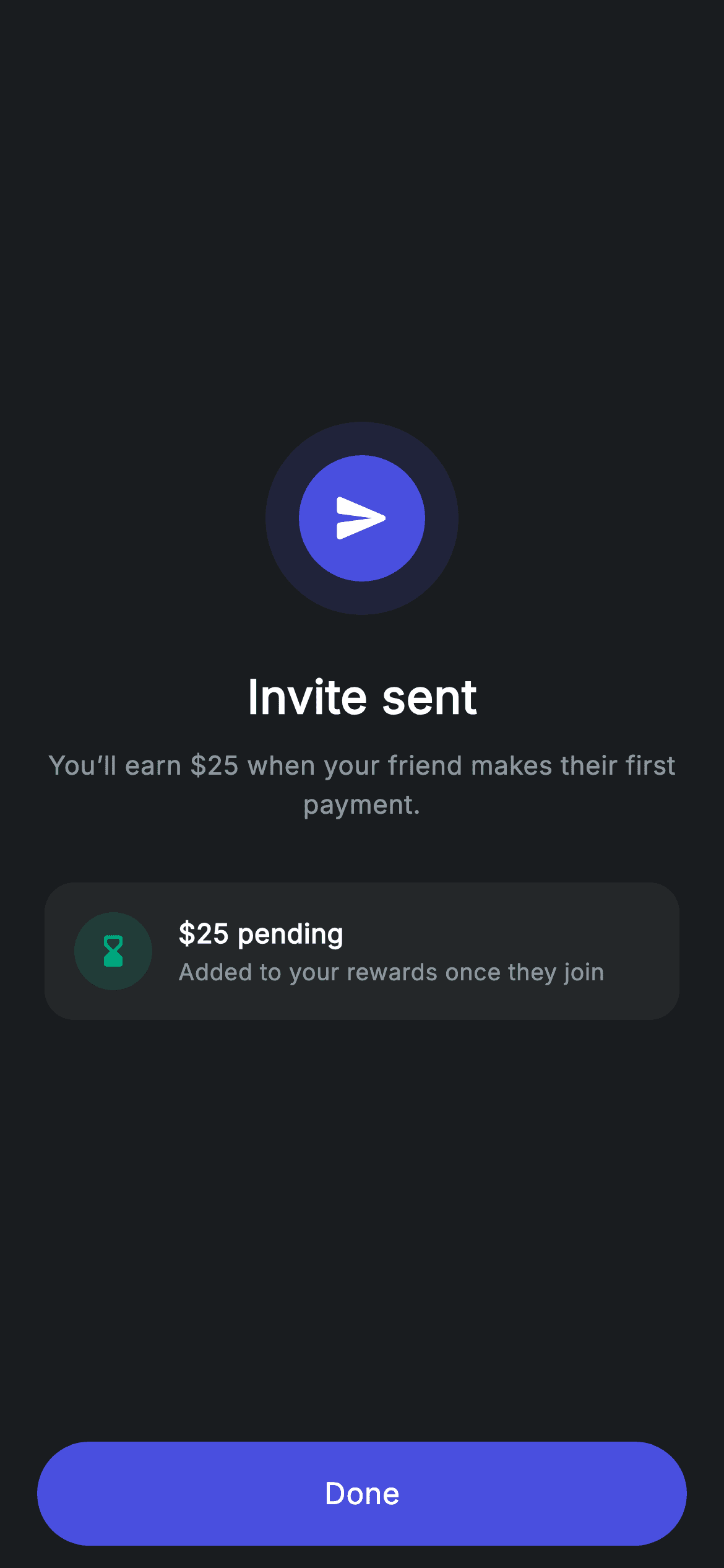 Referral Success — Fintech Flutter screen