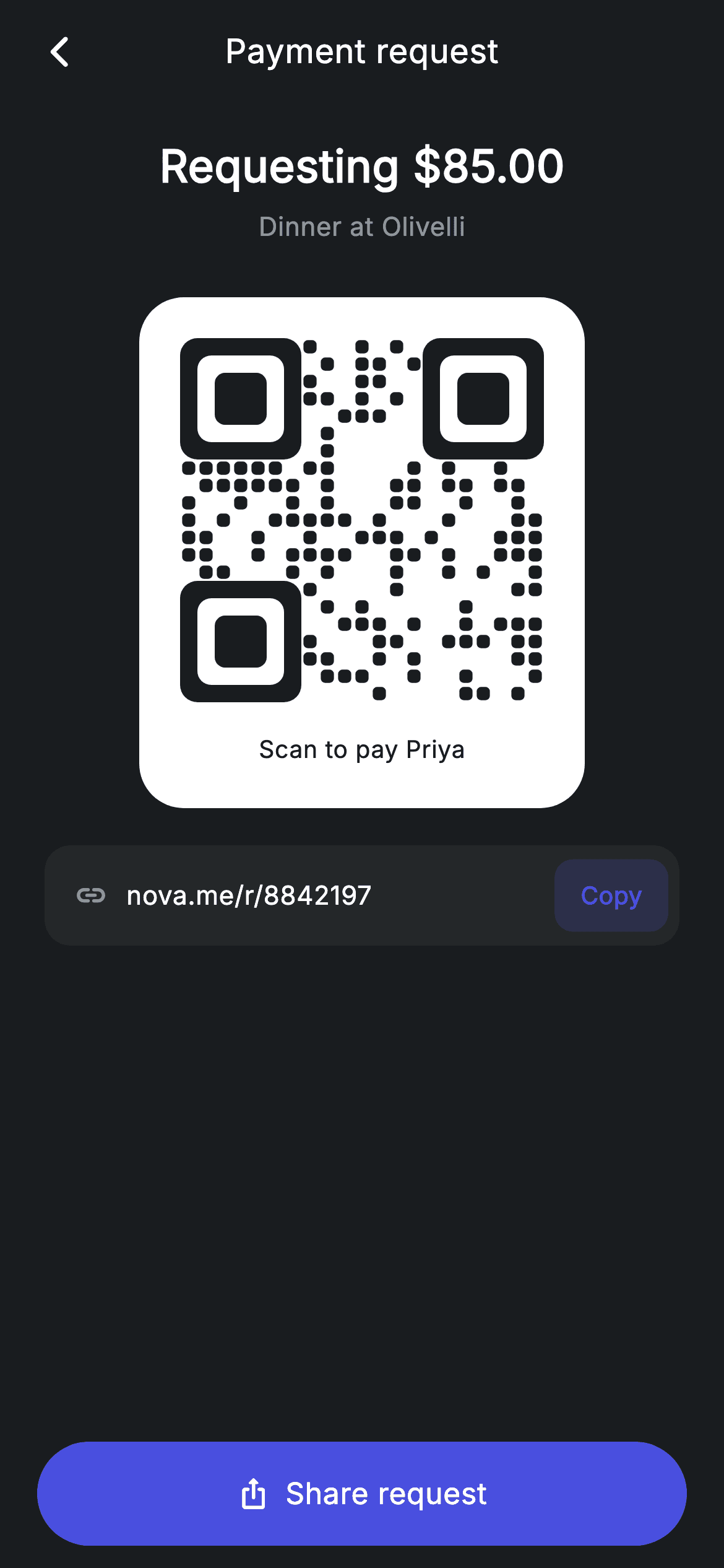 Fintech · Request Link — Fintech Flutter UI screen