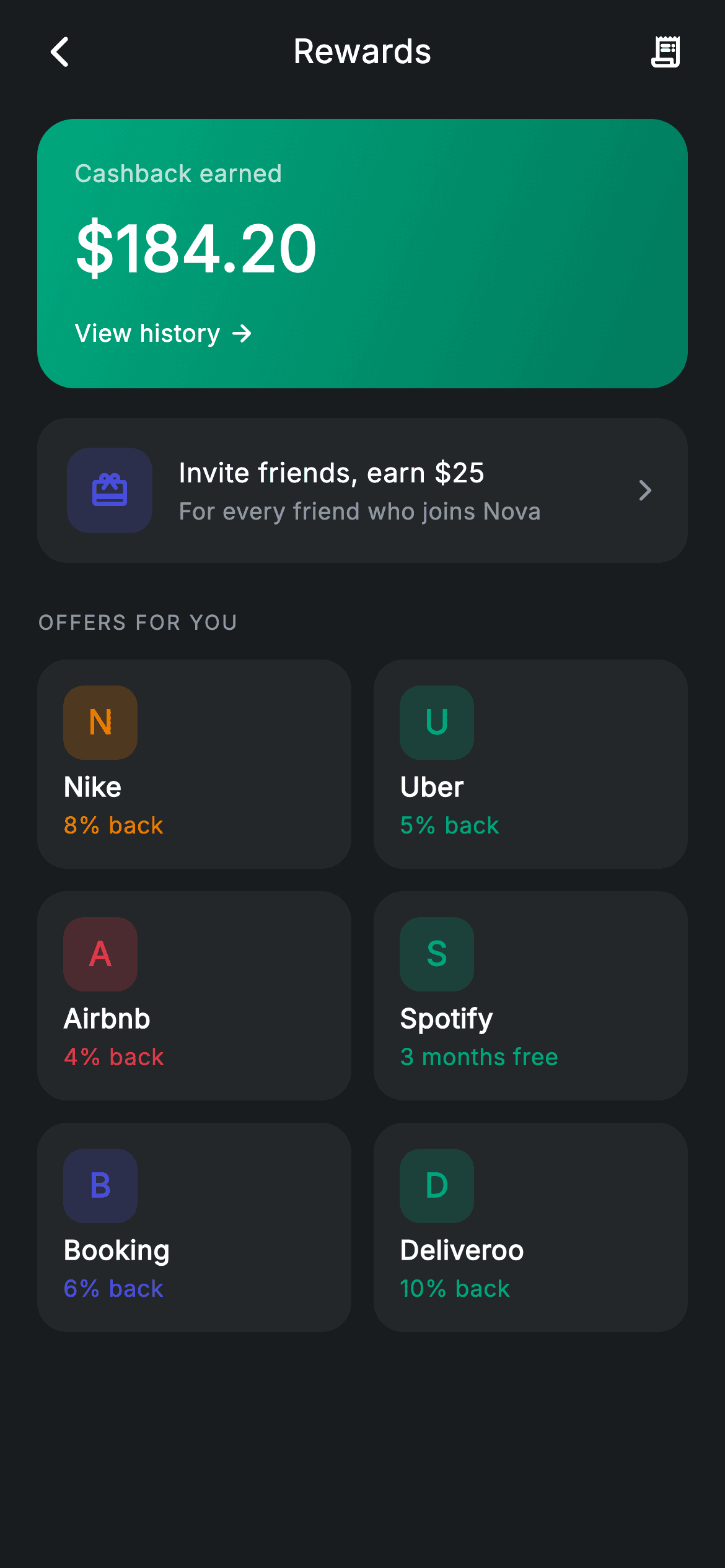 Rewards — Fintech Flutter screen