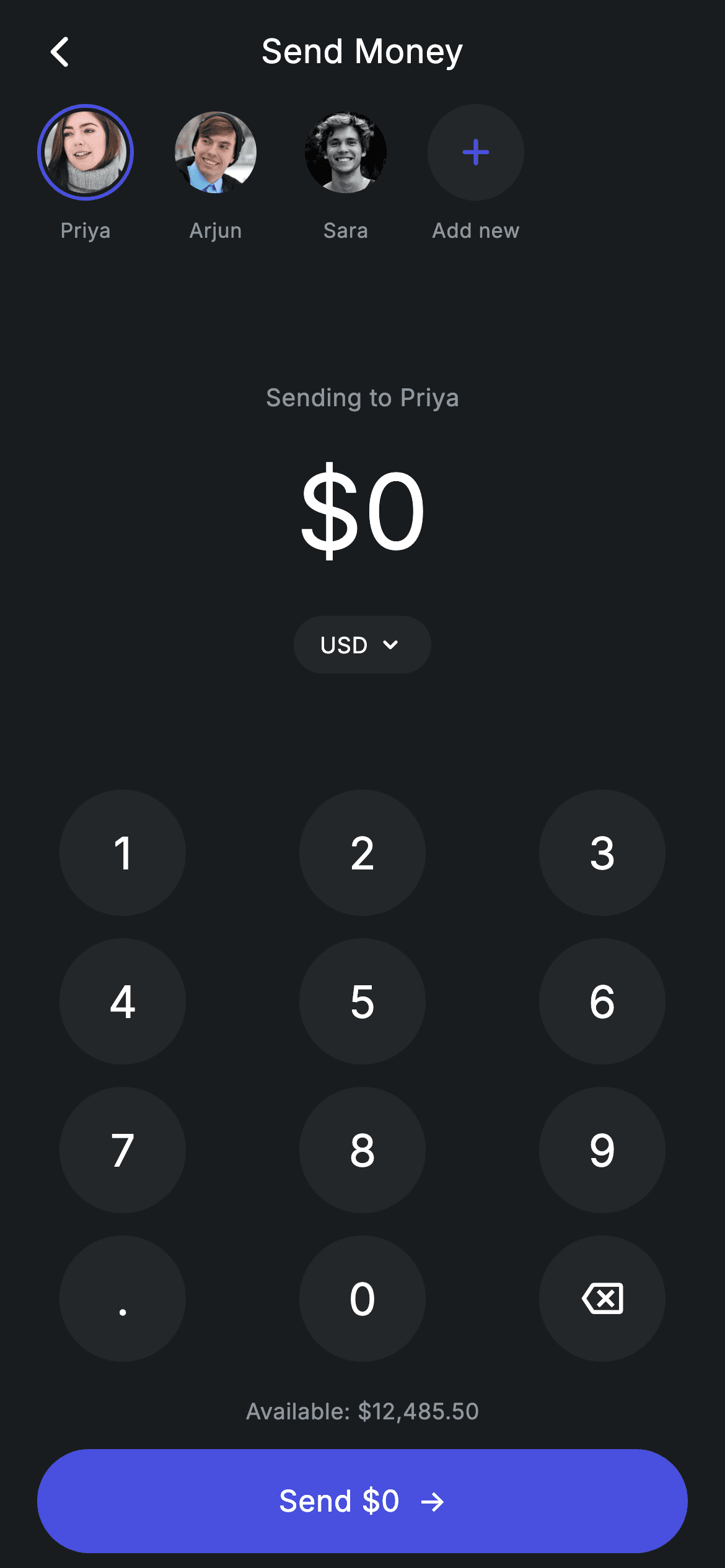 Fintech · Send Money — Fintech Flutter UI screen