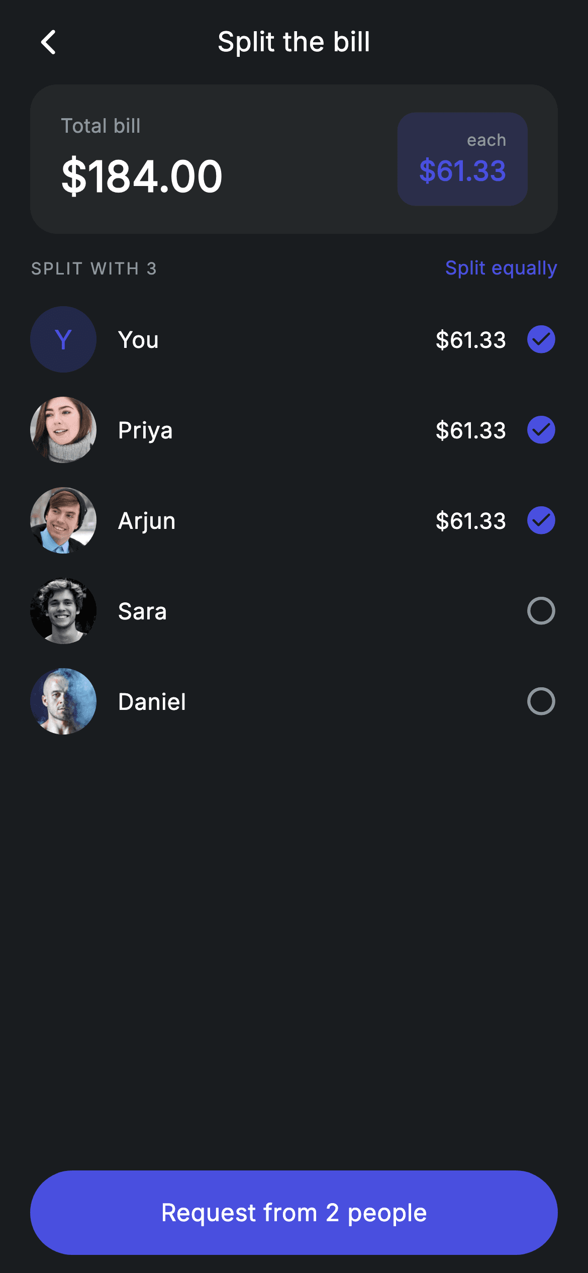Fintech · Split Bill — Fintech Flutter UI screen