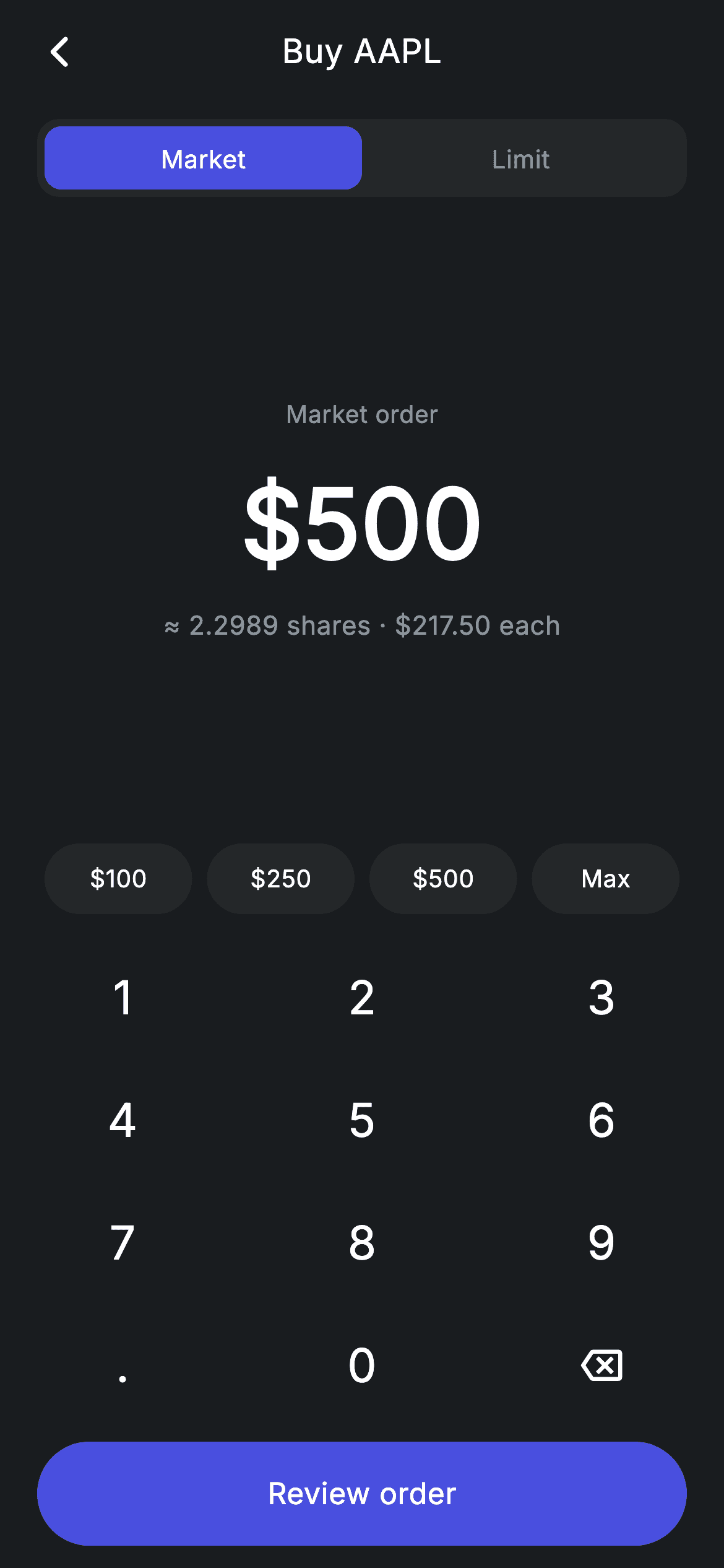 Stock Buy — Fintech Flutter screen