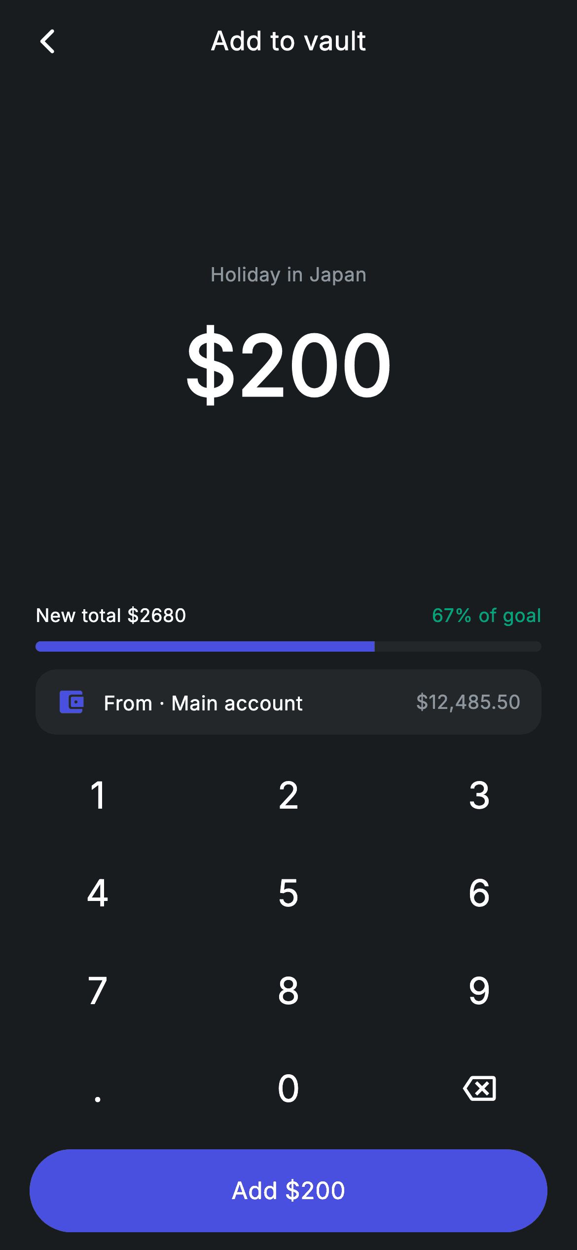 Add to Vault — Fintech Flutter screen