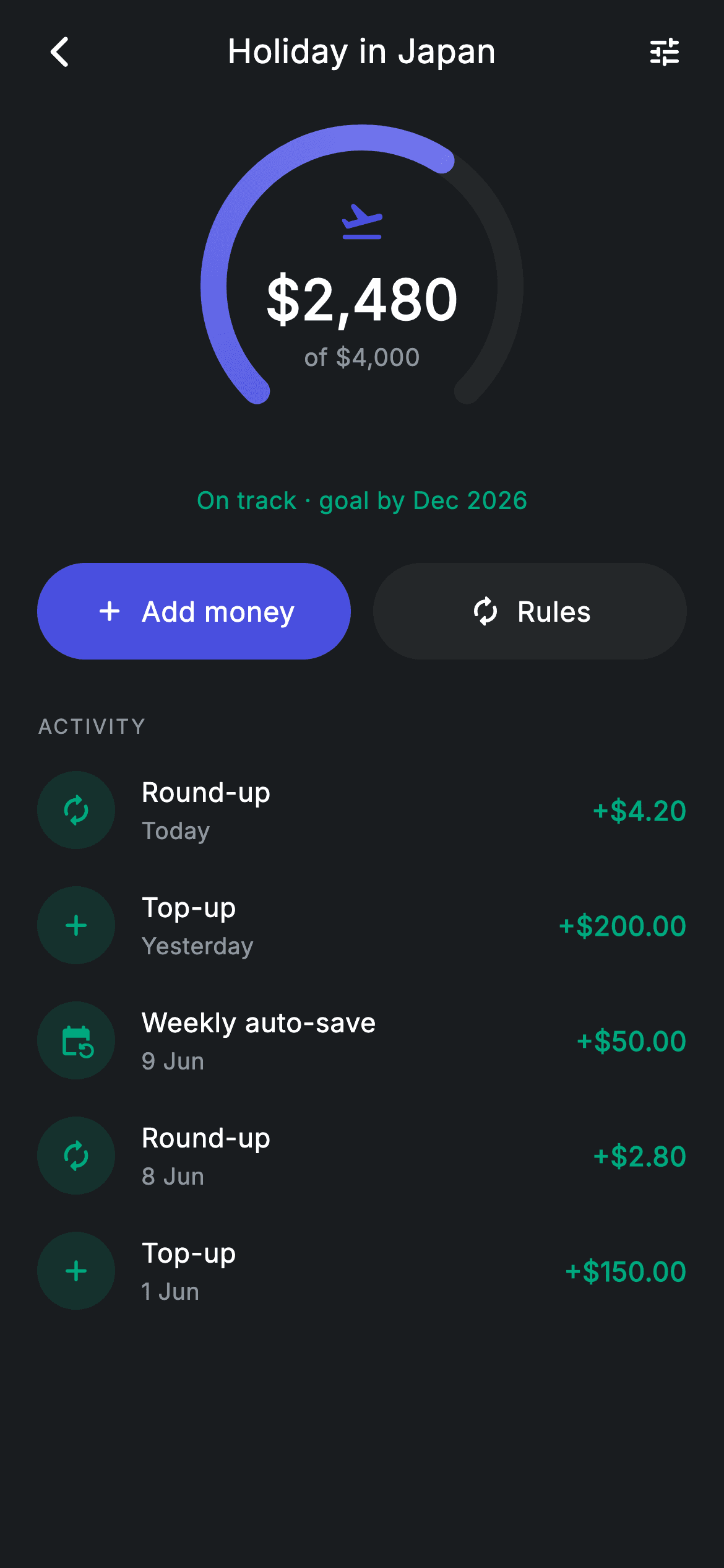 Vault Detail — Fintech Flutter screen