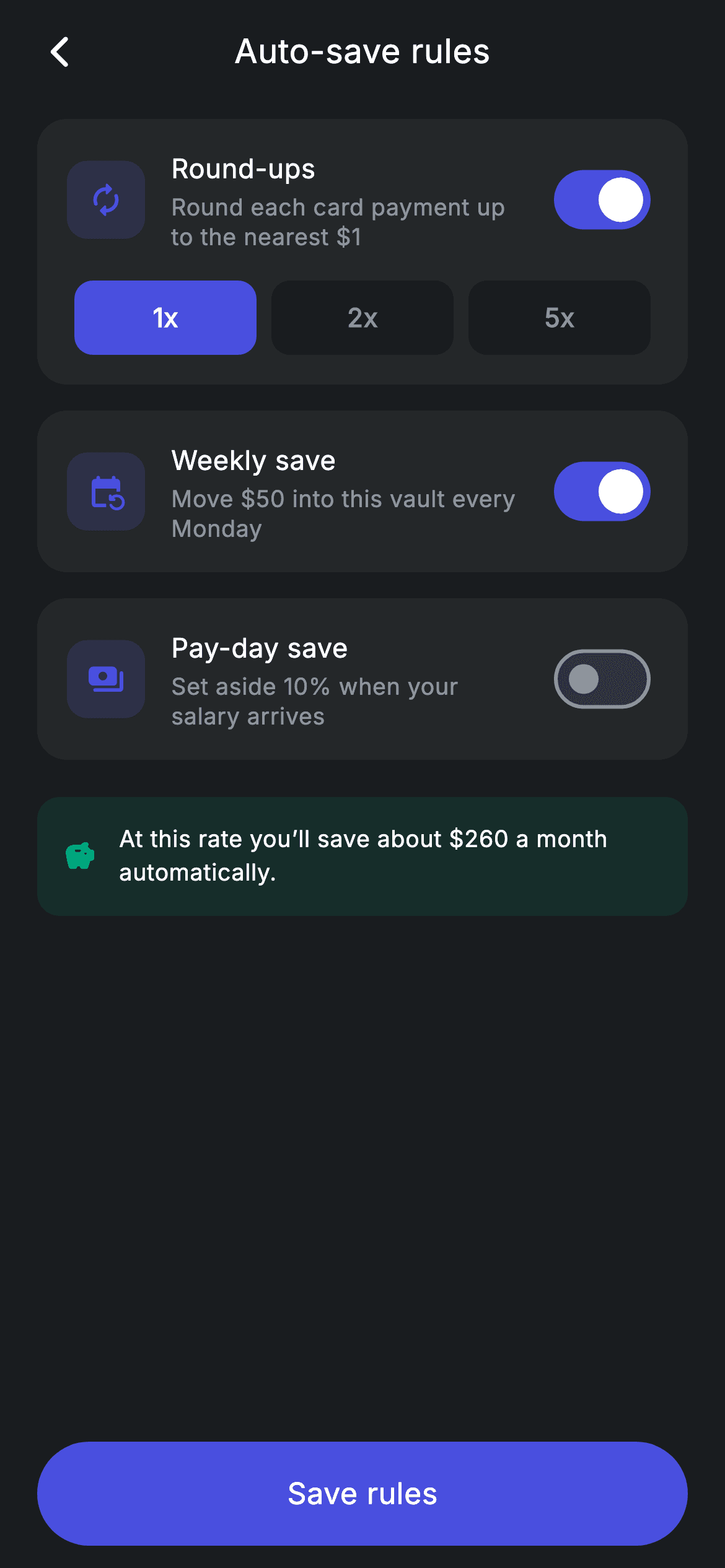 Vault Rules — Fintech Flutter screen