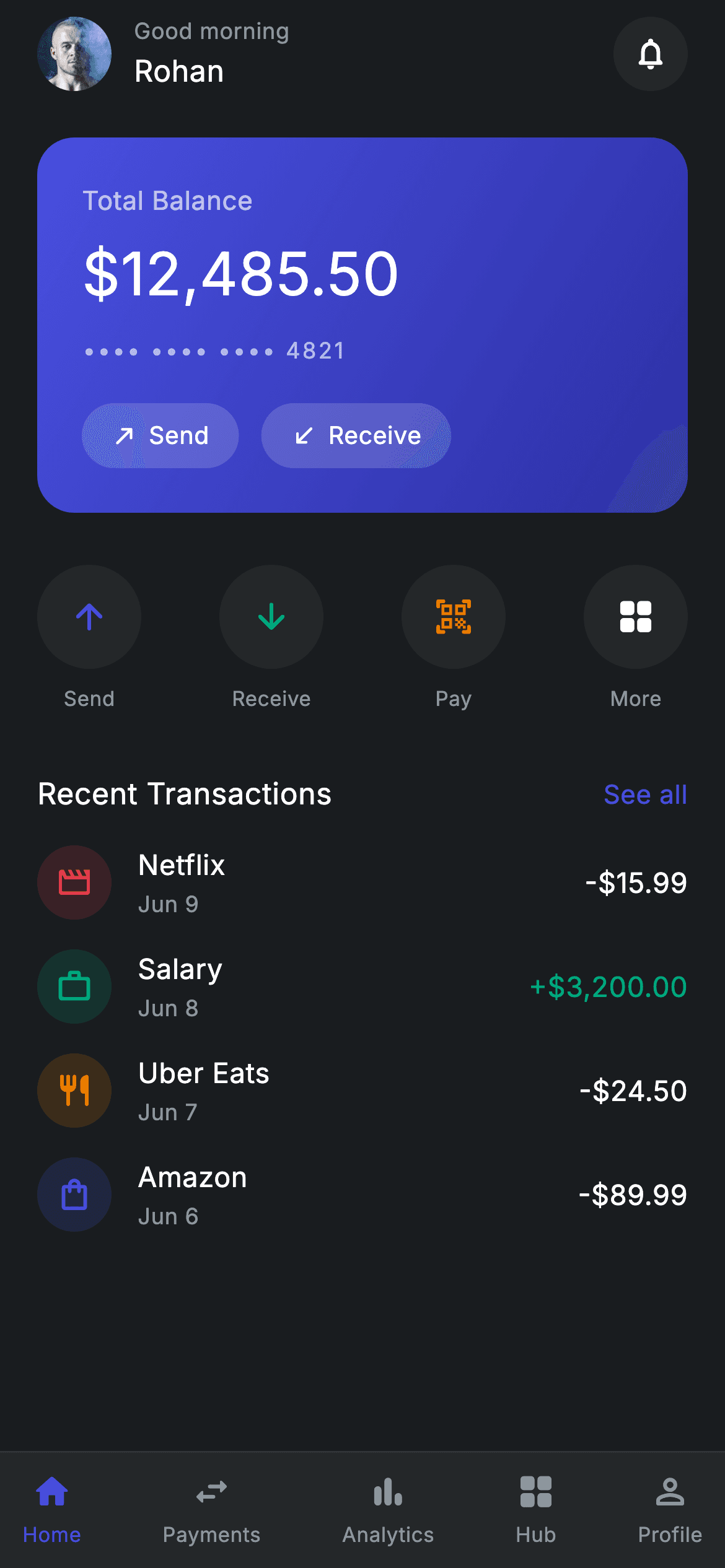 Fintech · Wallet Home — Fintech Flutter UI screen