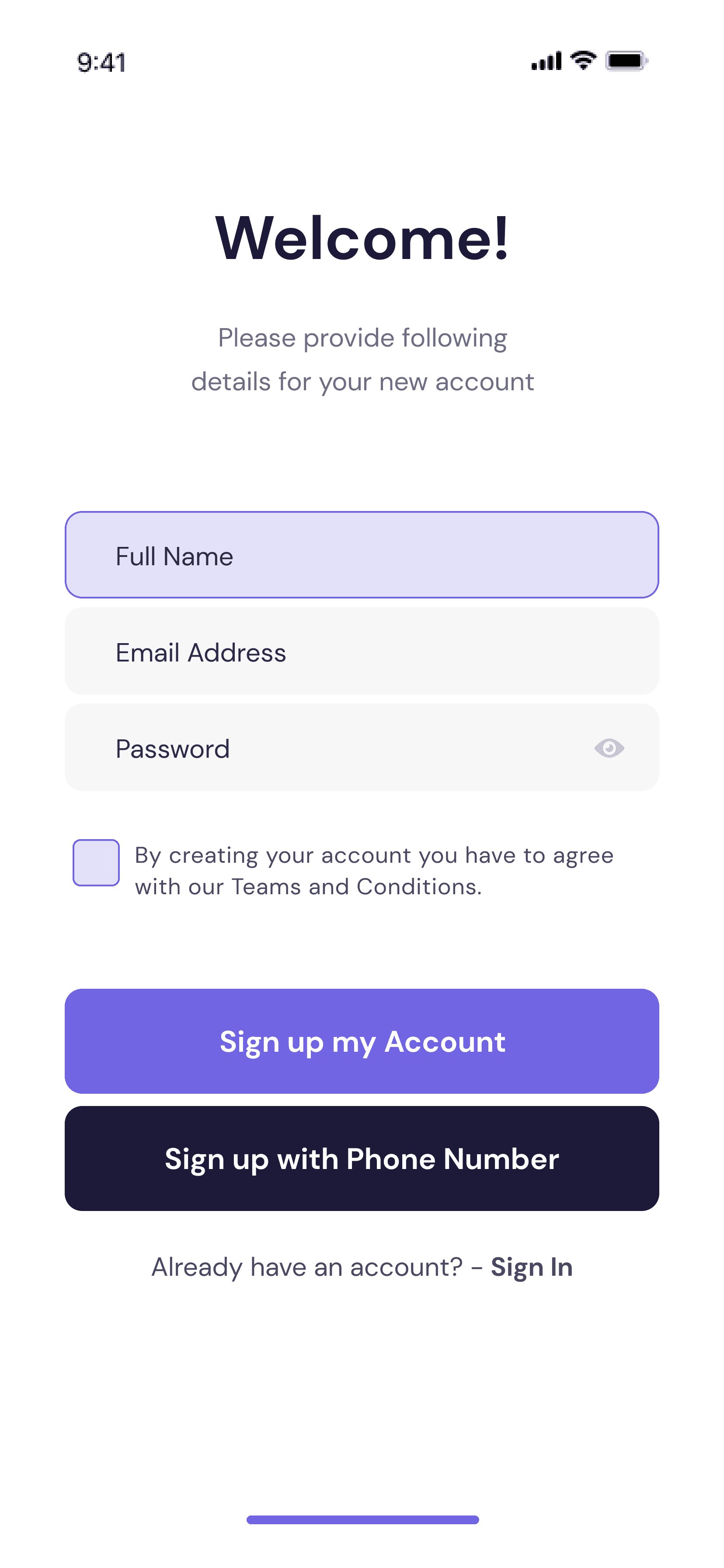 Sign Up — Authentication Flutter screen