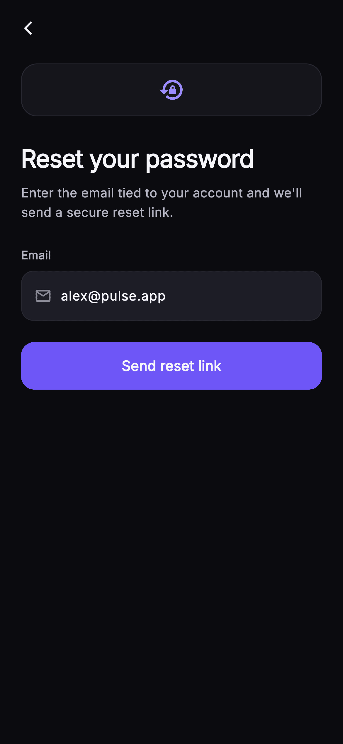 Pulse · Reset Password — Social Flutter screen