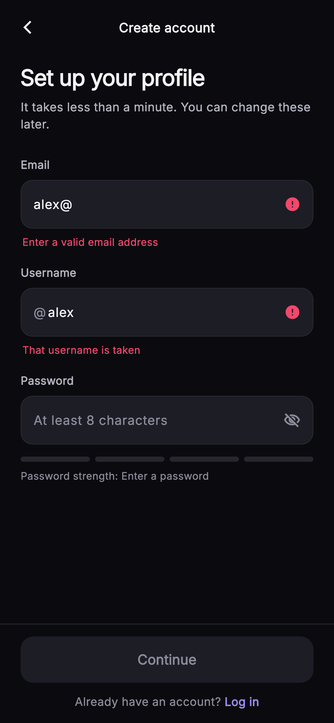 Pulse · Create Account — Social Flutter screen