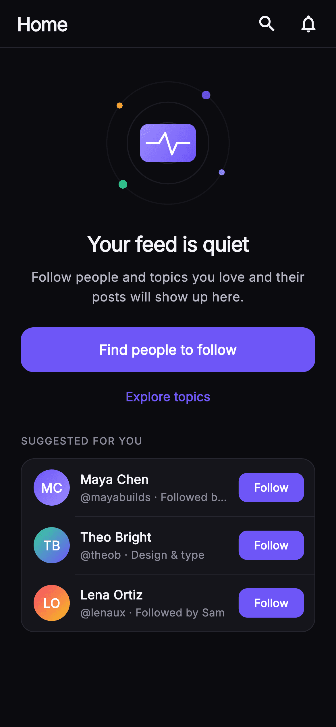 Pulse · Empty Feed — Social Flutter UI screen