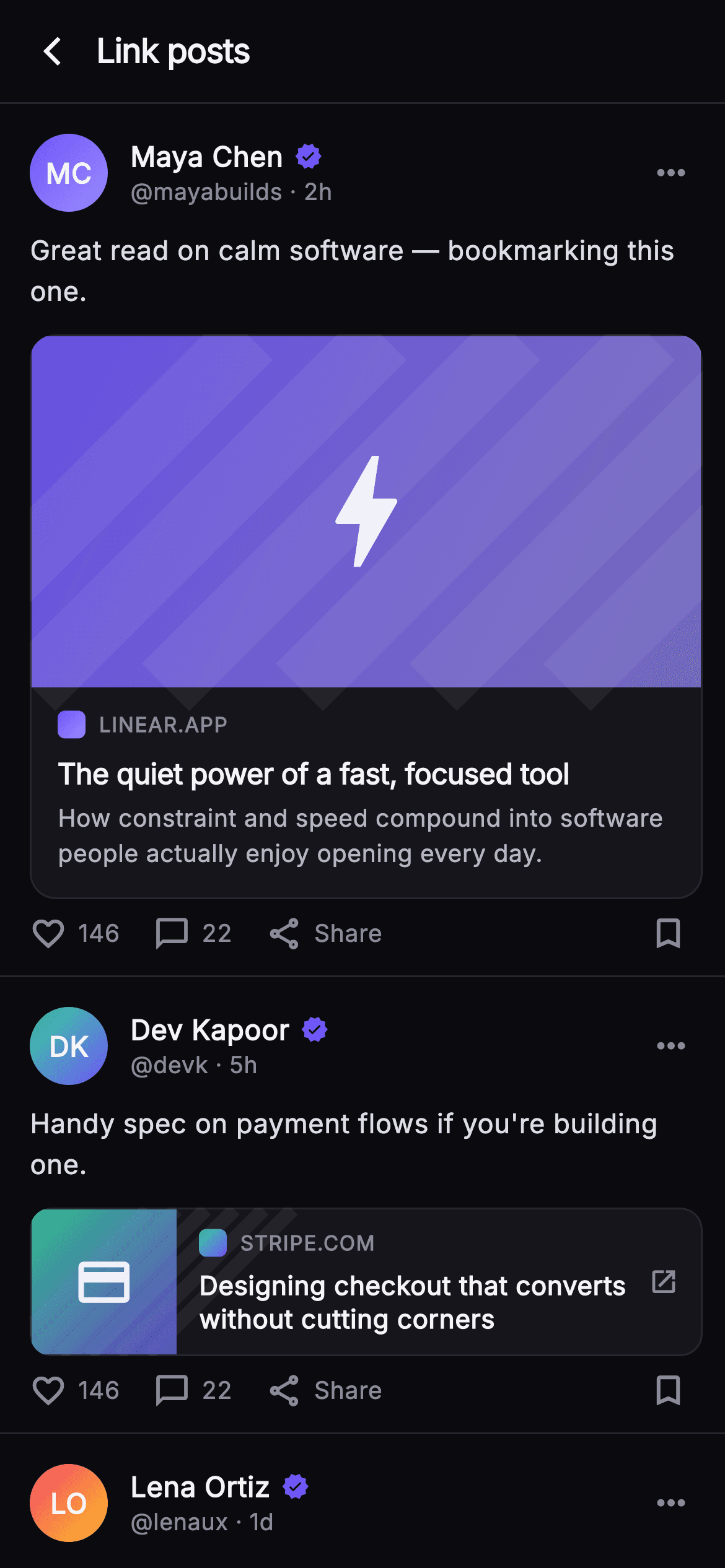 Pulse · Link Card — Social Flutter UI screen
