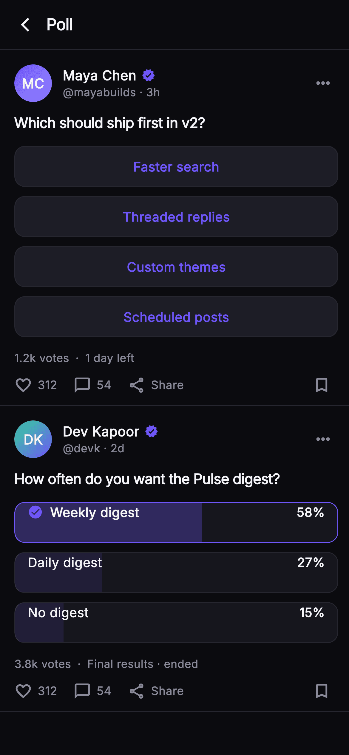 Pulse · Poll Post — Social Flutter UI screen