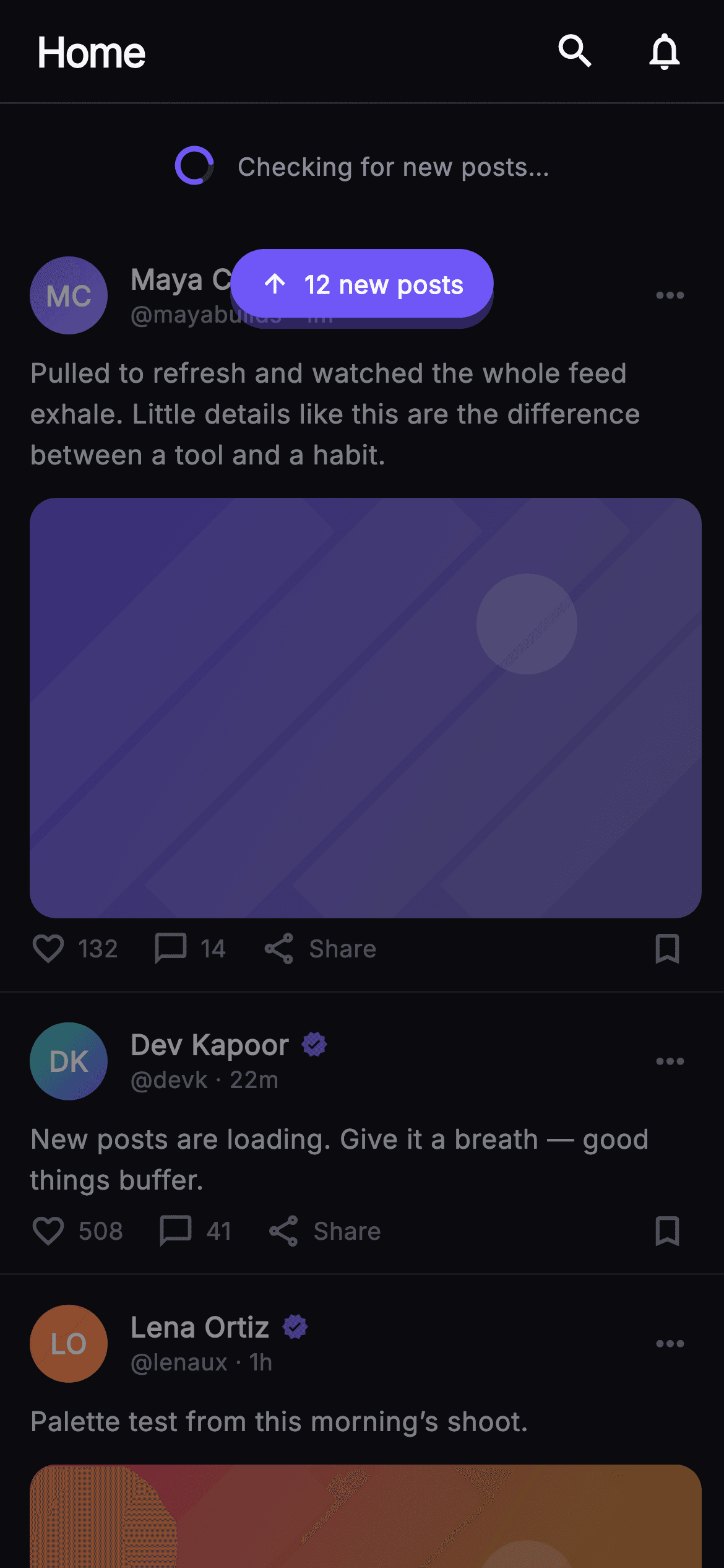 Pulse · Pull to Refresh — Social Flutter UI screen