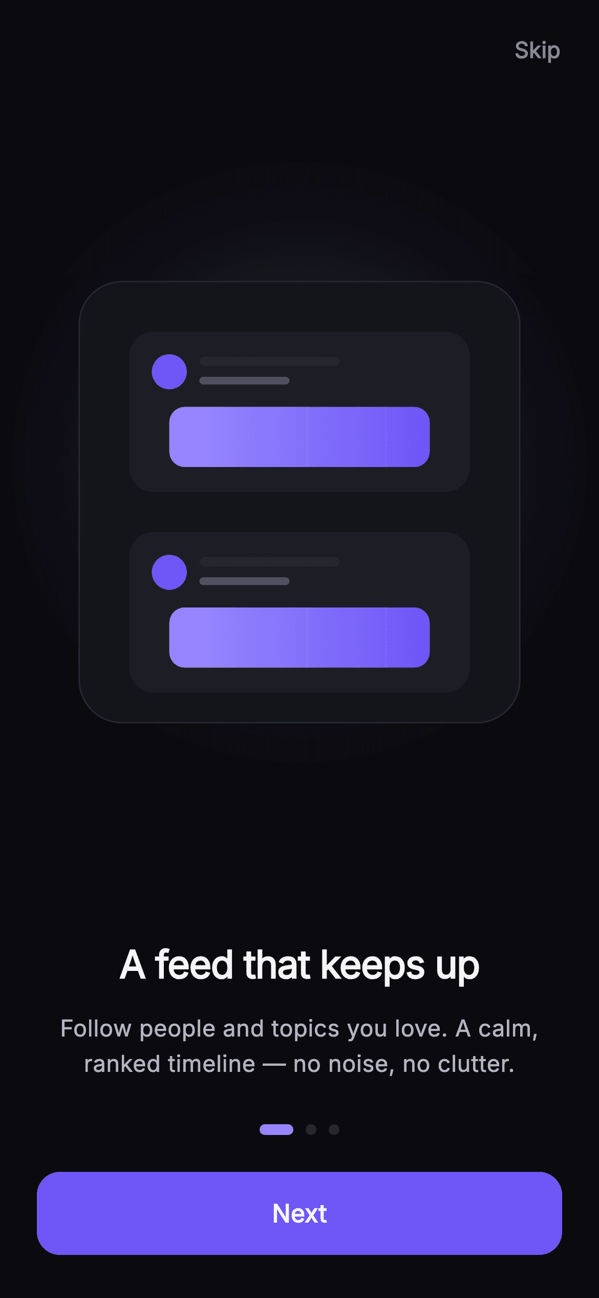 Pulse · Intro Carousel — Social Flutter screen