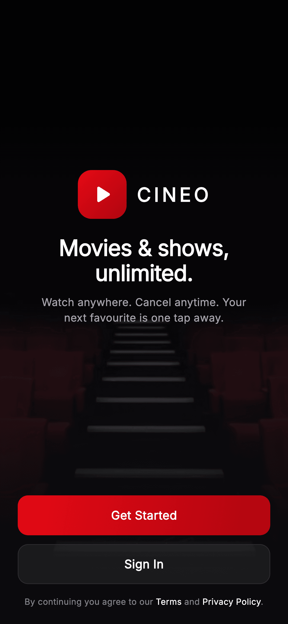 Cineo · Welcome — Streaming Flutter screen