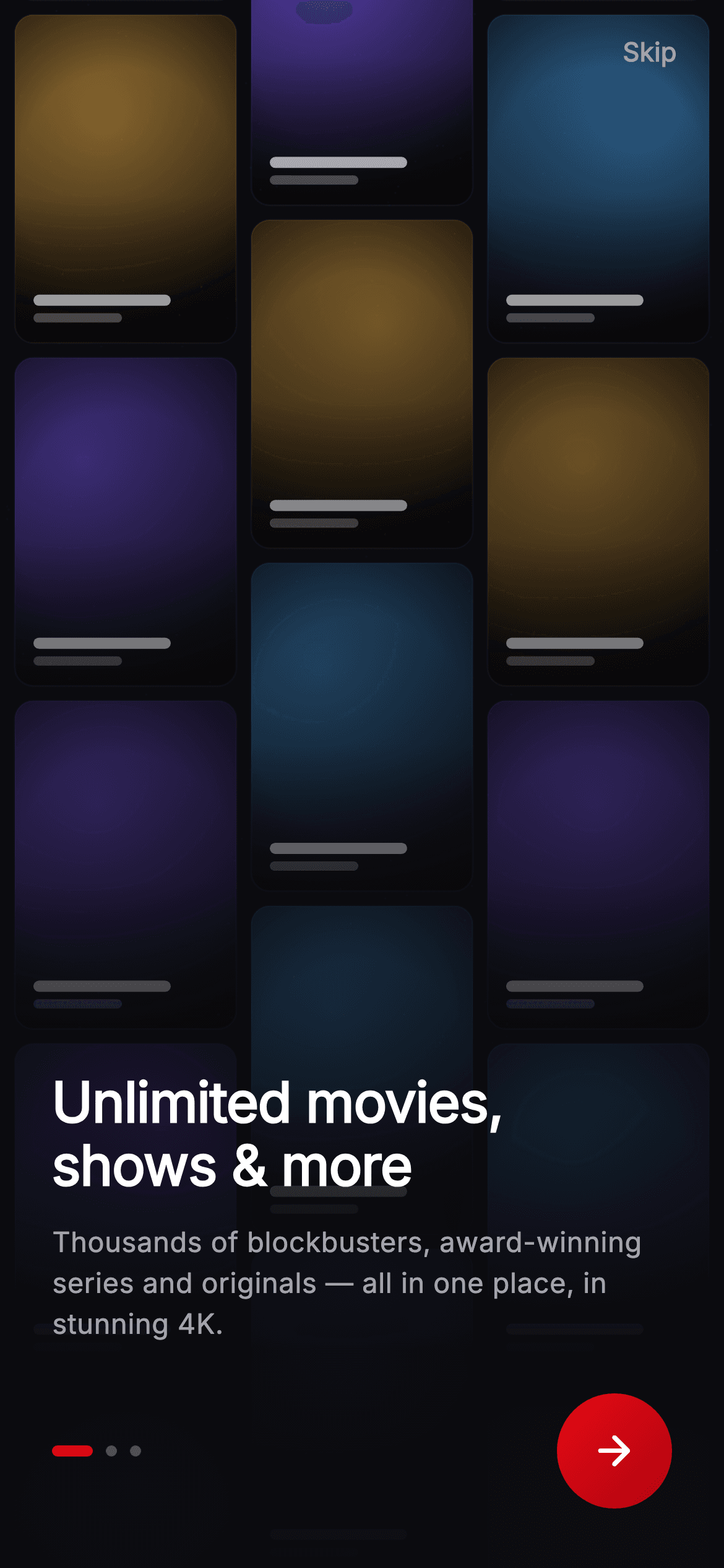 Cineo · Onboarding — Unlimited — Streaming Flutter screen