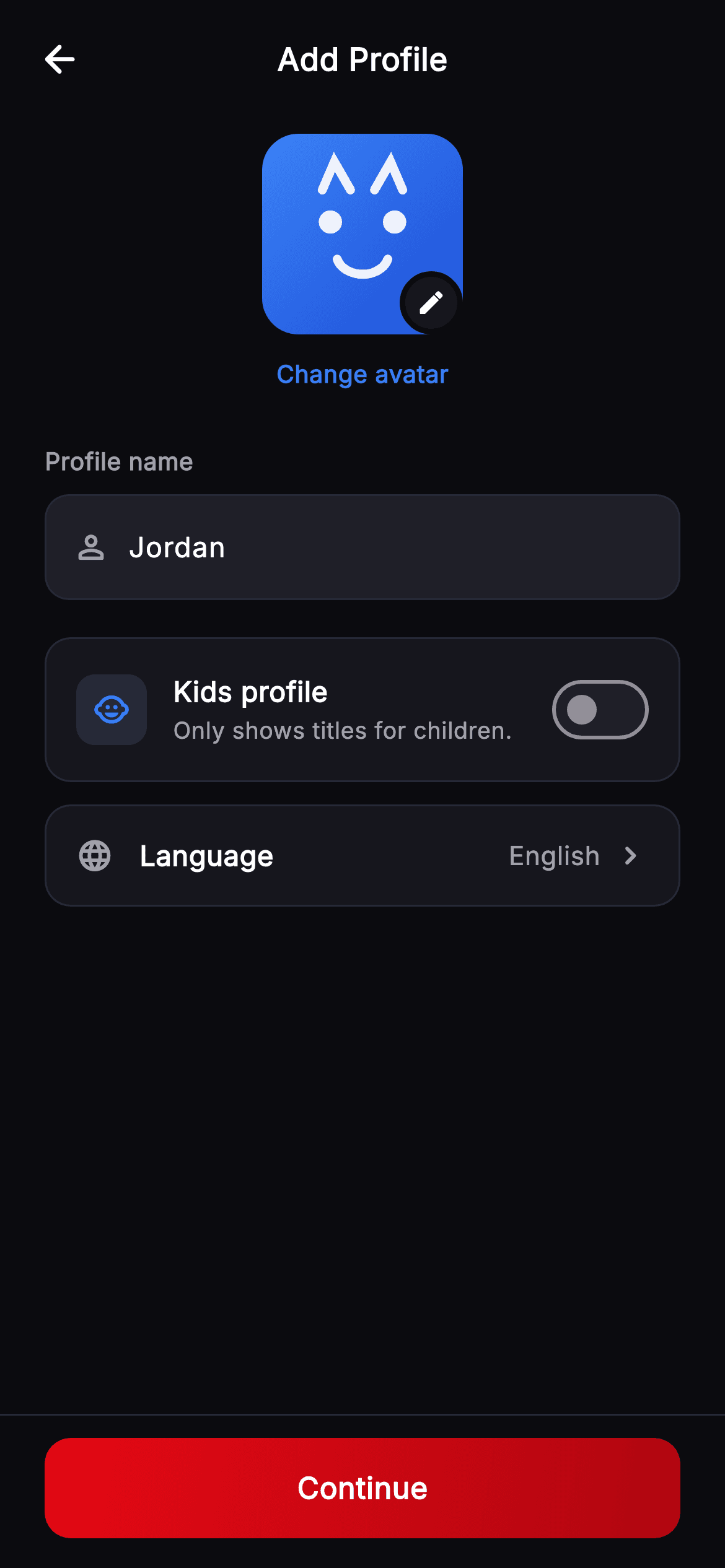 Cineo · Add Profile — Streaming Flutter screen