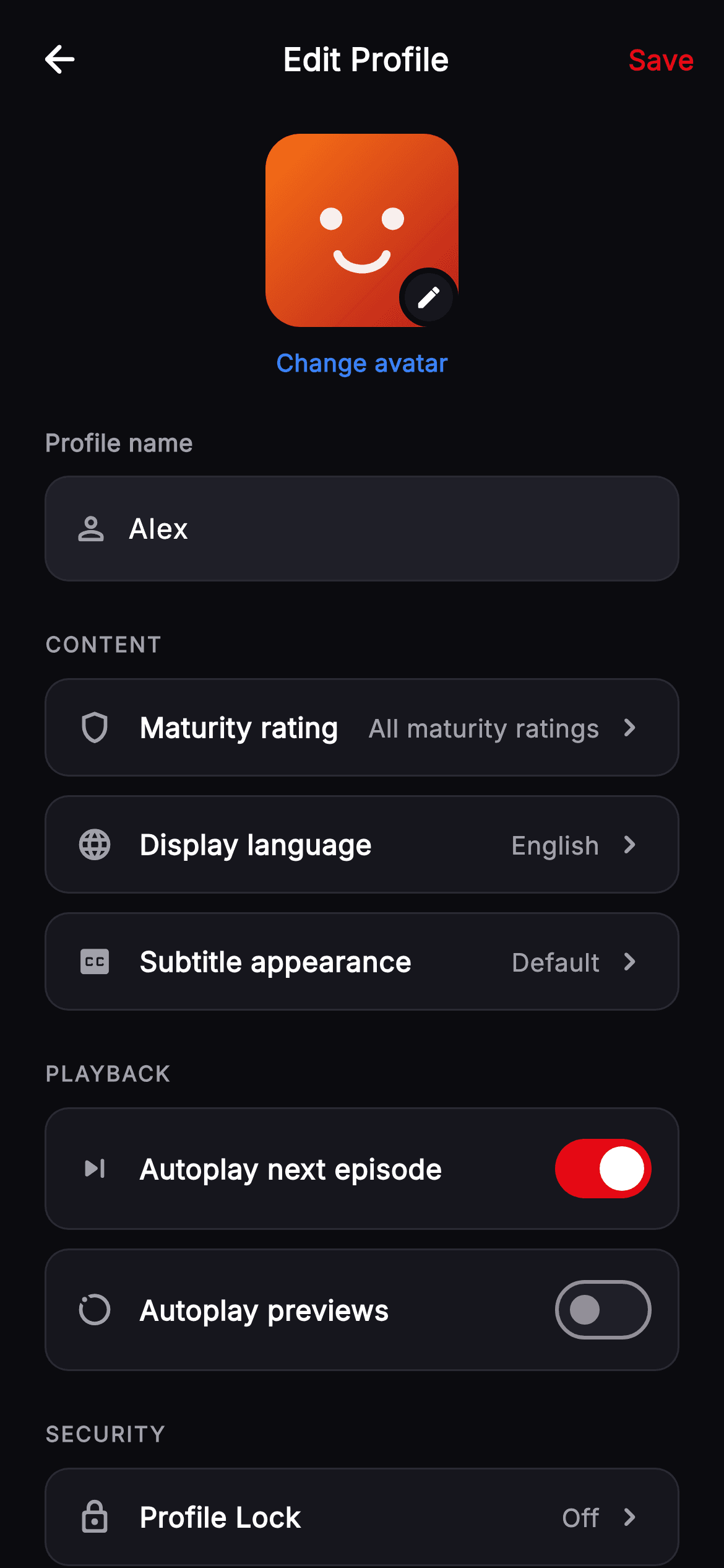 Cineo · Edit Profile — Streaming Flutter screen