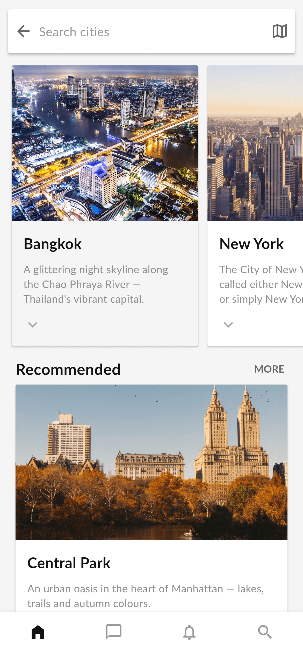 Travel · Cities — Travel Flutter screen