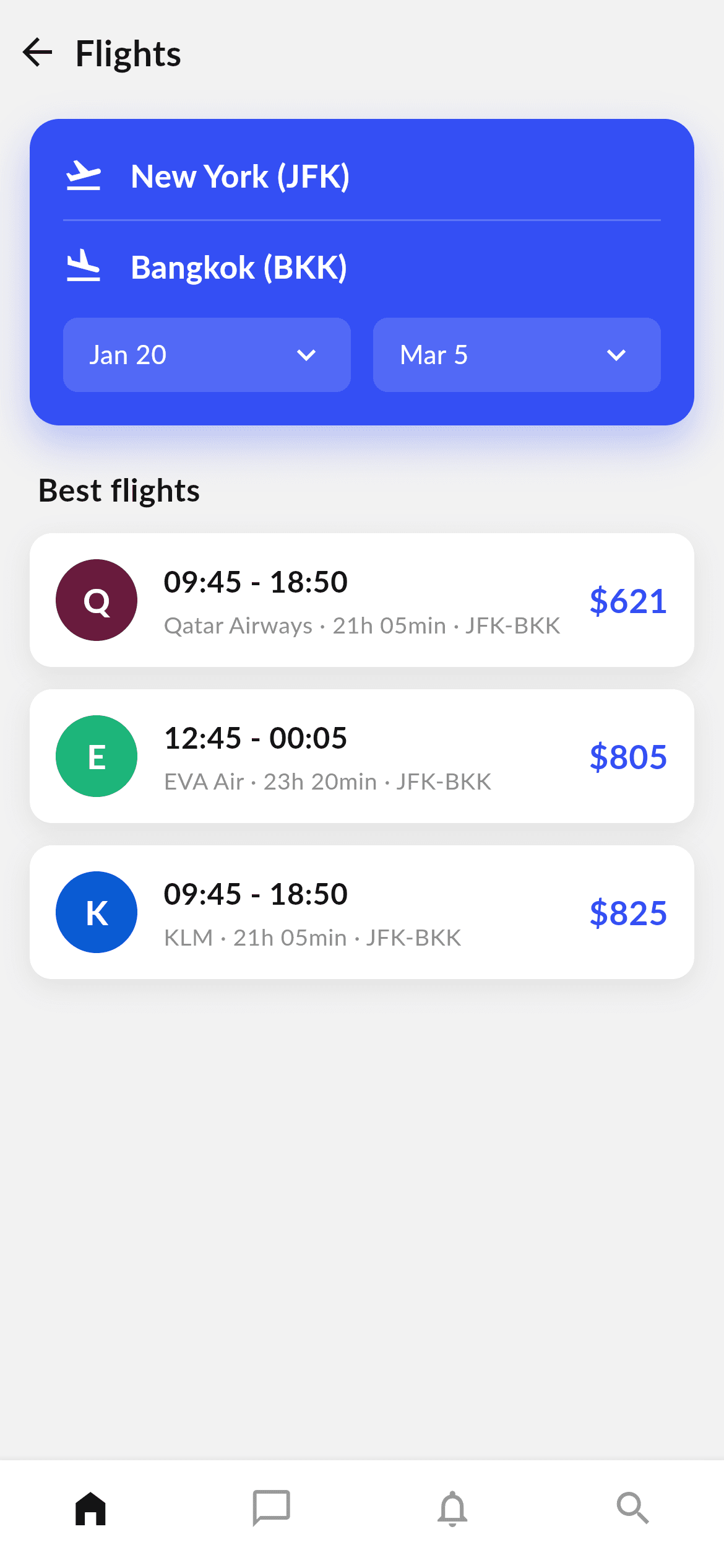 Travel · Flights — Travel Flutter screen