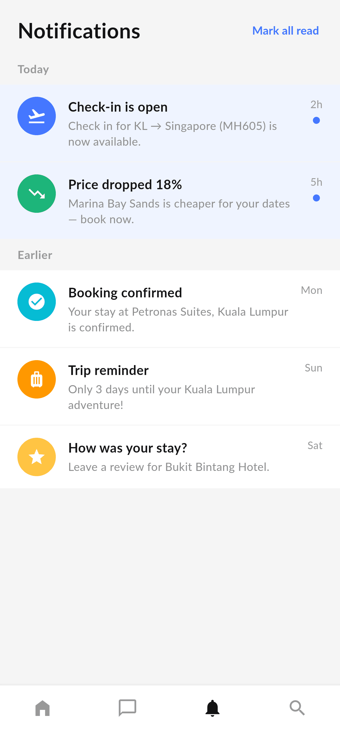 Travel · Notifications — Travel Flutter screen