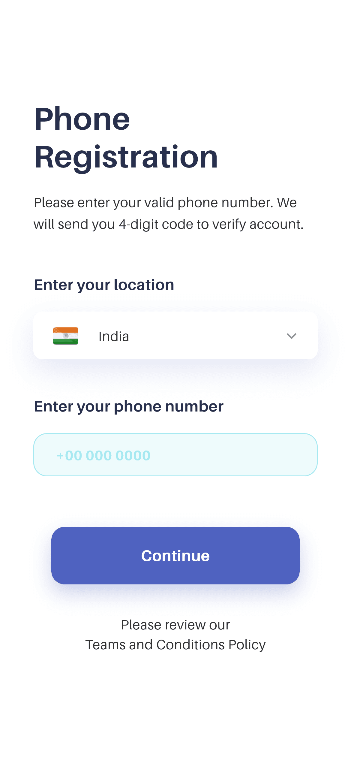 Wallet · Phone Registration — Authentication Flutter UI screen