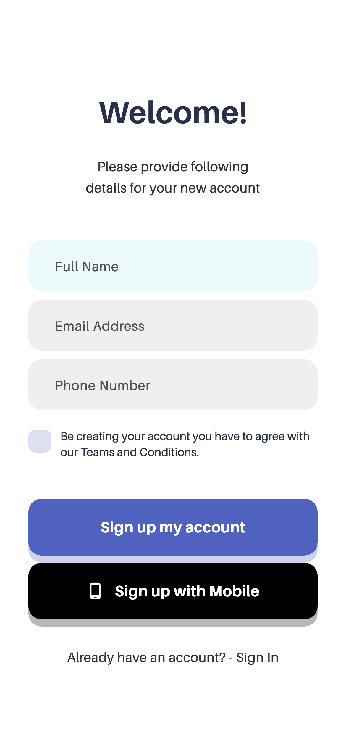 Wallet · Sign Up — Authentication Flutter UI screen